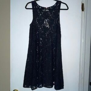 Free People Black Lace Sheer Mini‎ Dress Cover Up S M Casual Bohemian NWT